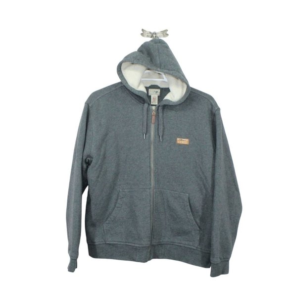 LL Bean Katahdin Iron Works Hooded Sweatshirt Fleece Lined Gray Size L - Picture 1 of 11
